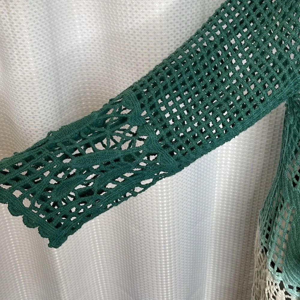 Green Ombre Crochet Open-Front Cardigan